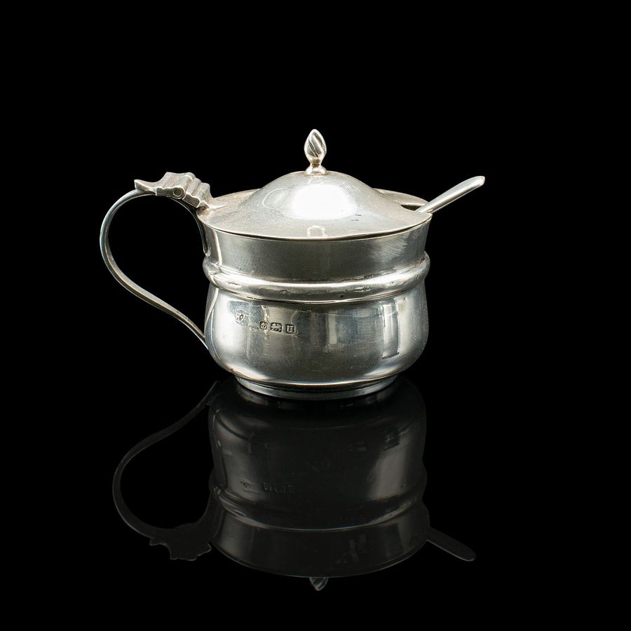 Antique Antique Mustard Pot, English, Silver, Table Condiment Server, Hallmarked, 1919