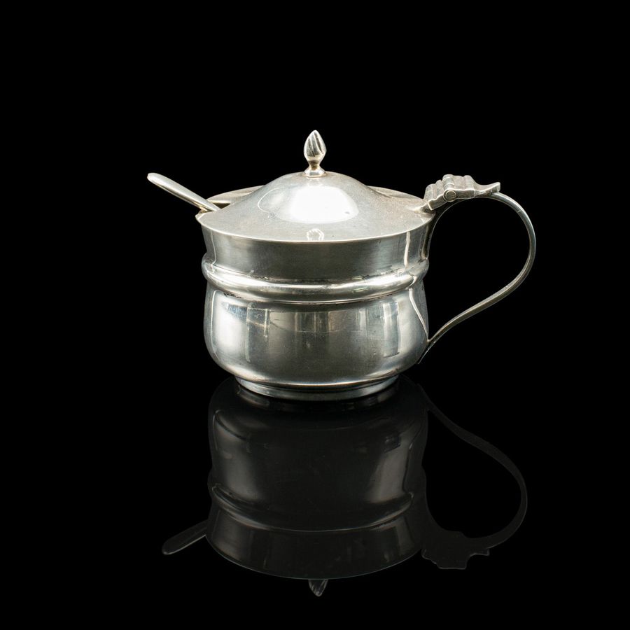 Antique Antique Mustard Pot, English, Silver, Table Condiment Server, Hallmarked, 1919