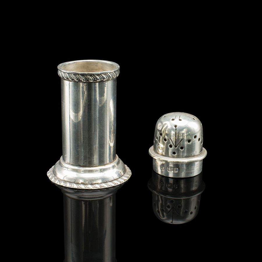 Antique Antique Pepper Shaker, English, Sterling Silver, Edwardian, Hallmark, Dated 1908