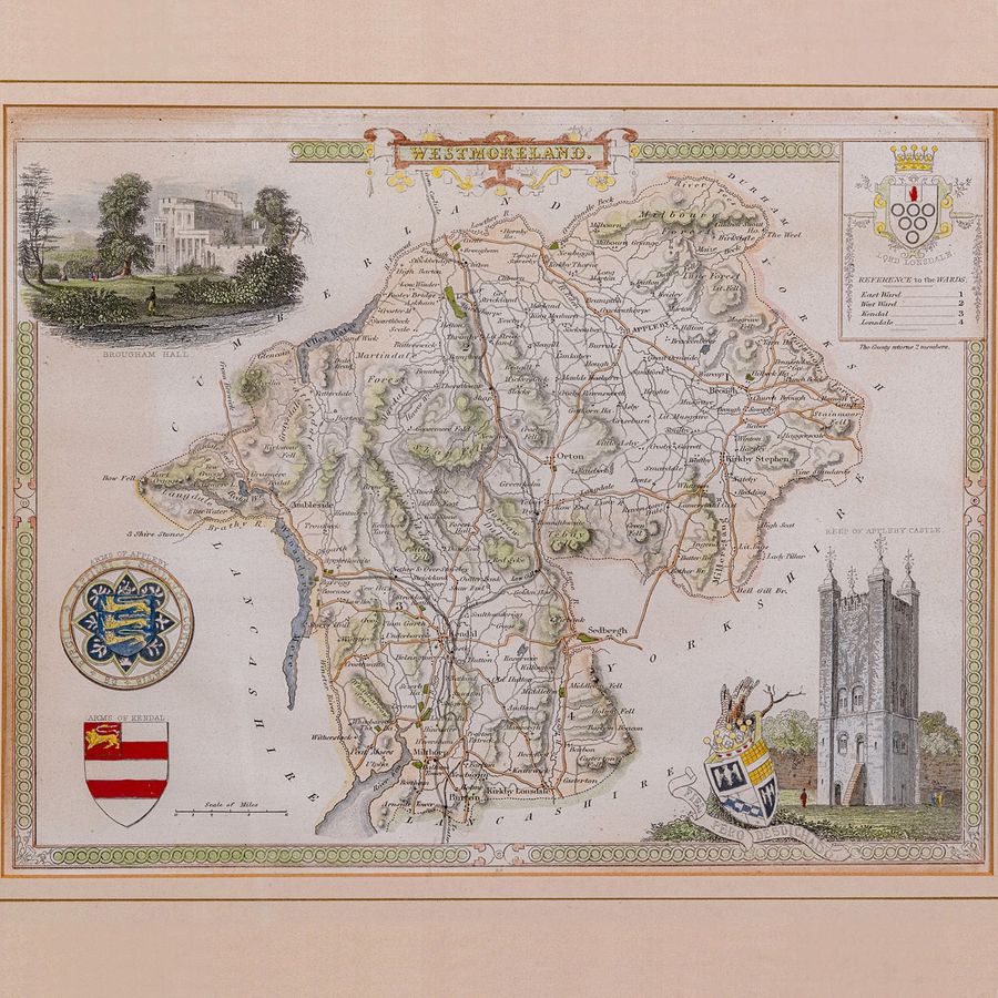 Antique Antique Lithography Map, Westmoreland, English, Framed, Cartography, Victorian