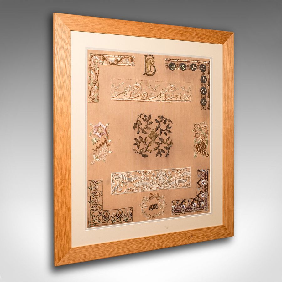 Antique Embroidery Technique Sampler, English, Needlepoint Display, Circa 1915