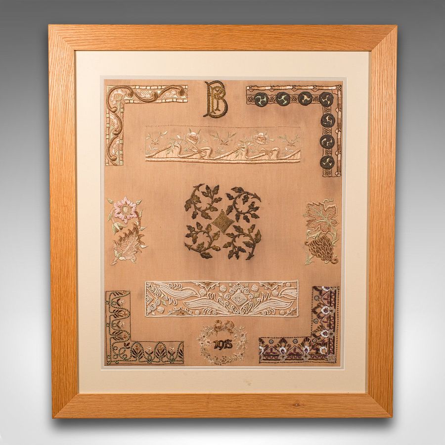 Antique Antique Embroidery Technique Sampler, English, Needlepoint Display, Circa 1915