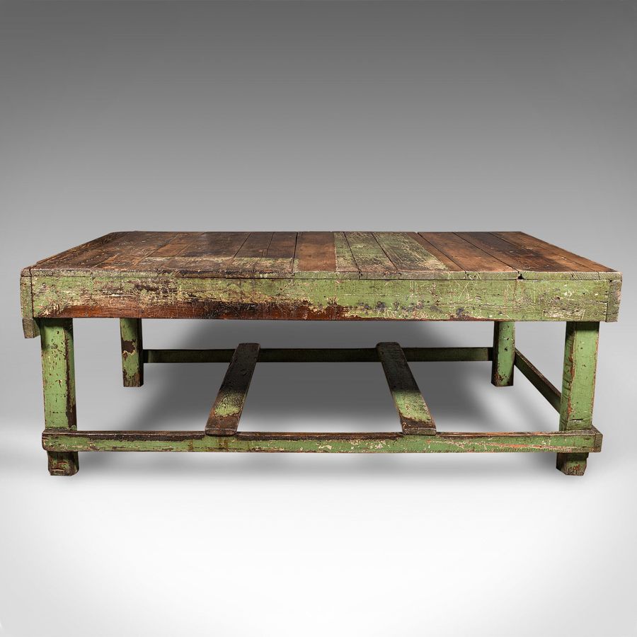 Antique Large Antique Industrial Work Table, English, Pine, Factory, Bench, Victorian