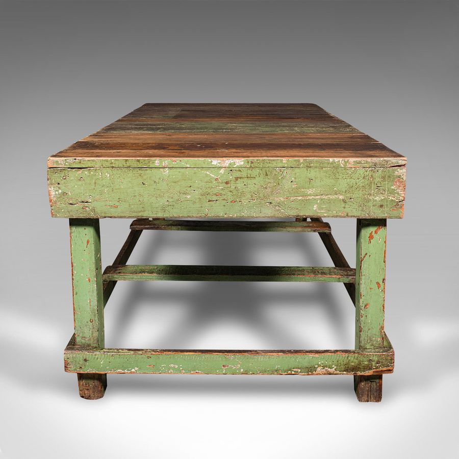 Antique Large Antique Industrial Work Table, English, Pine, Factory, Bench, Victorian