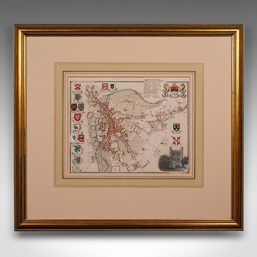 Antique Antique Collegiate Map, Cambridge, English, Framed Cartography, Victorian, 1838