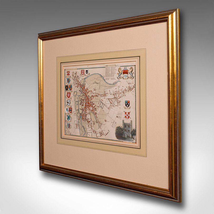 Antique Antique Collegiate Map, Cambridge, English, Framed Cartography, Victorian, 1838