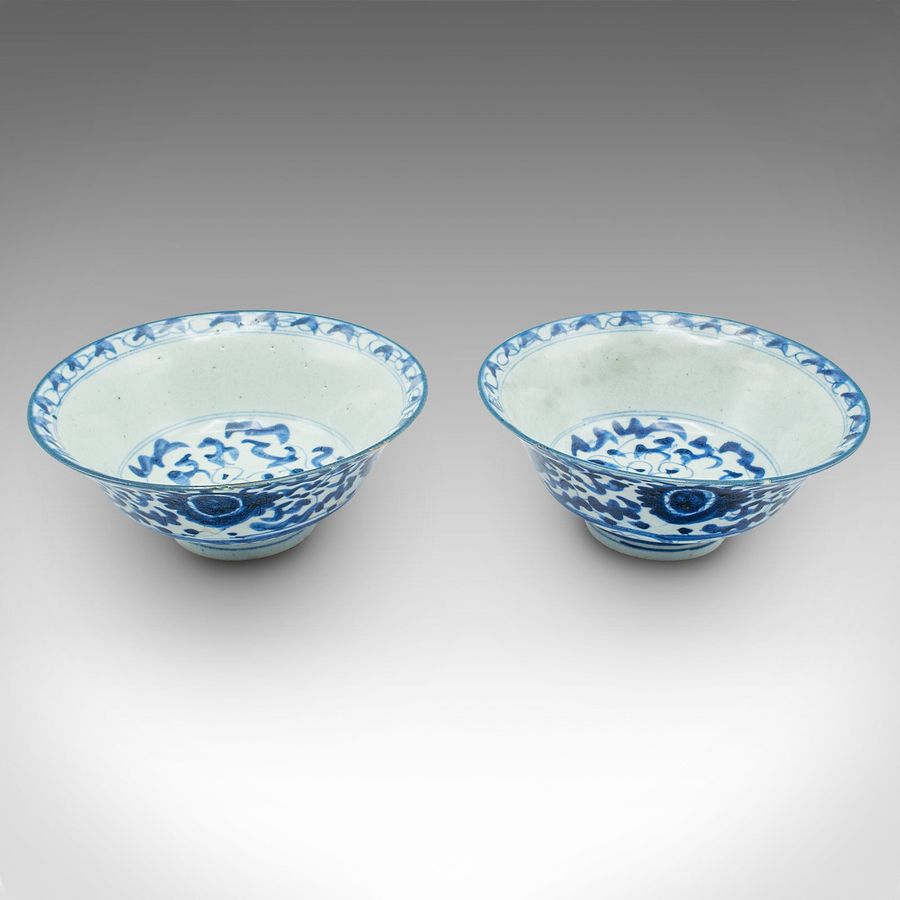 Antique Pair Of Antique Blue and White Serving Bowls, Chinese, Ceramic, Dish, Victorian