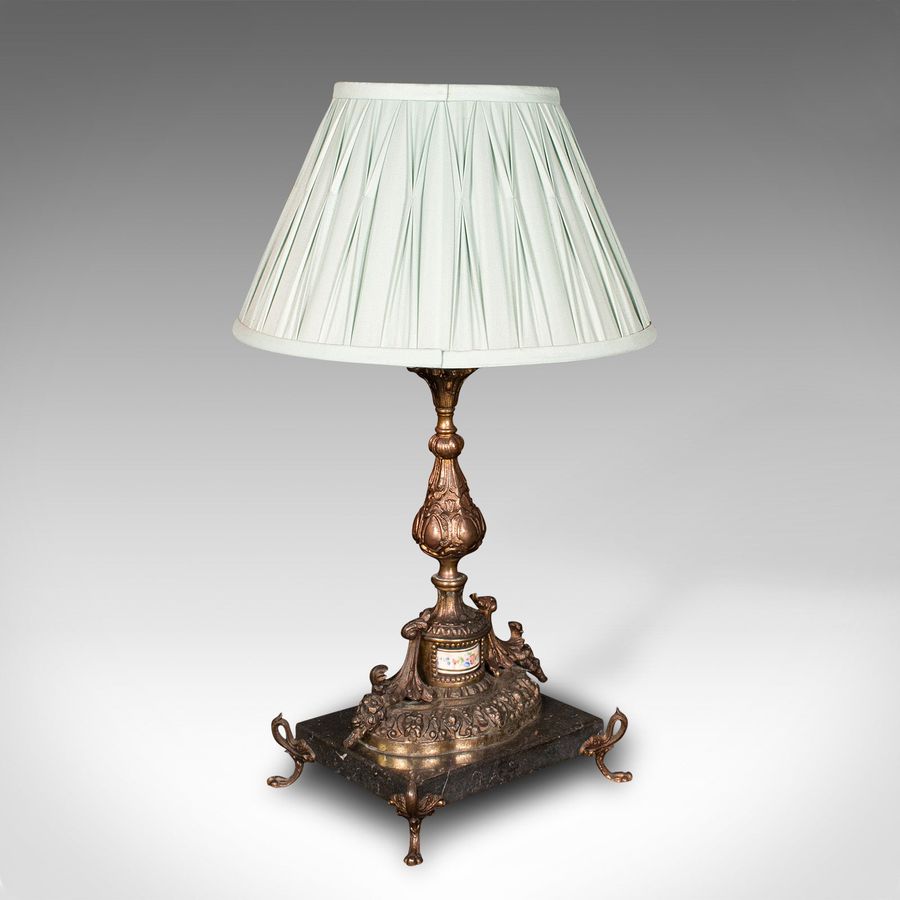 Antique Antique Table Lamp, French, Gilt Metal, Marble, Side Light, Edwardian, C.1910