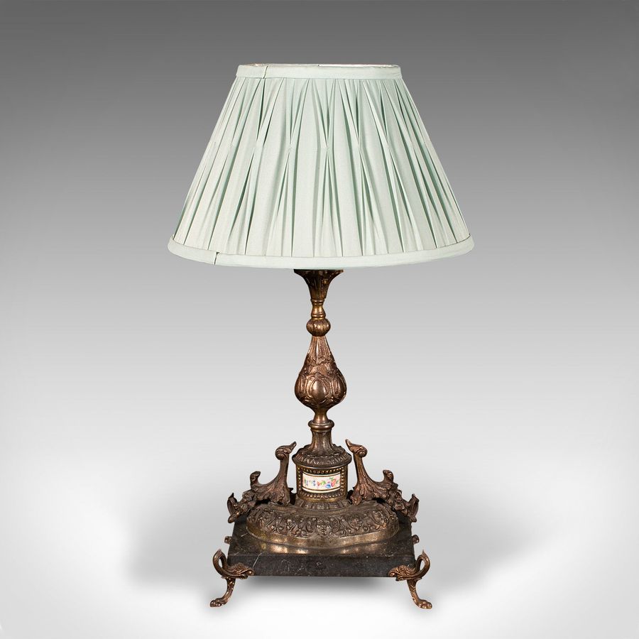 Antique Antique Table Lamp, French, Gilt Metal, Marble, Side Light, Edwardian, C.1910