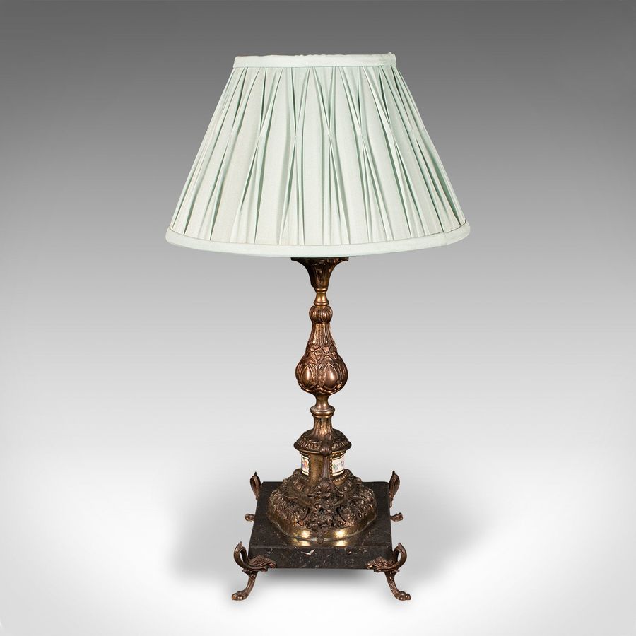 Antique Antique Table Lamp, French, Gilt Metal, Marble, Side Light, Edwardian, C.1910