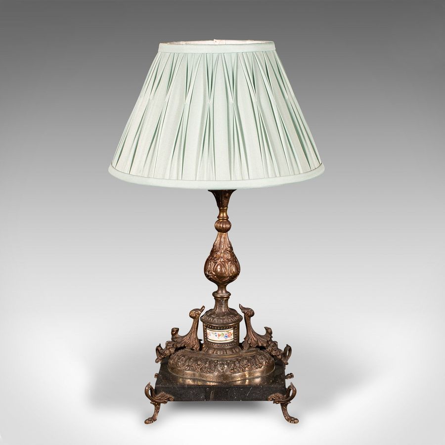 Antique Antique Table Lamp, French, Gilt Metal, Marble, Side Light, Edwardian, C.1910