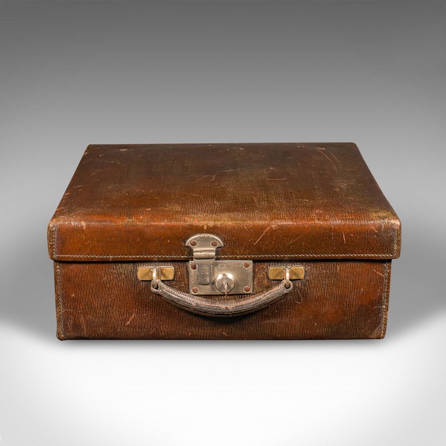 Antique Small Antique Suitcase, English, Leather, Travelling Case, Early 20th Century