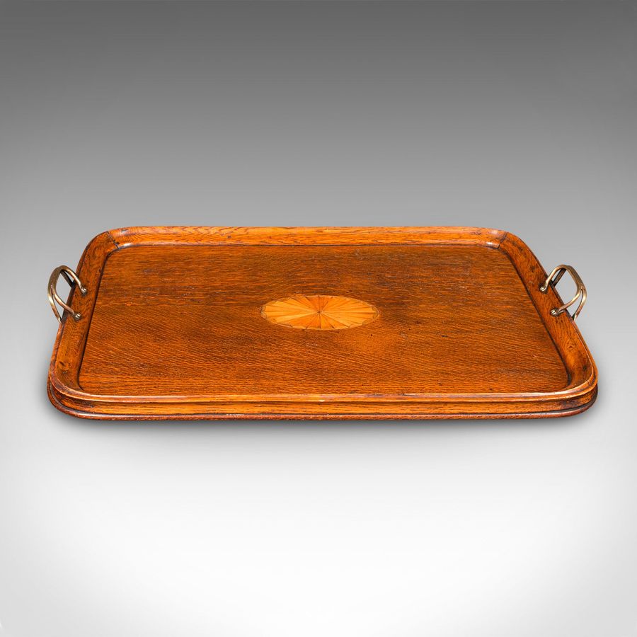 Antique Antique Tipple Serving Tray, English, Oak, Boxwood, Afternoon Tea, Edwardian