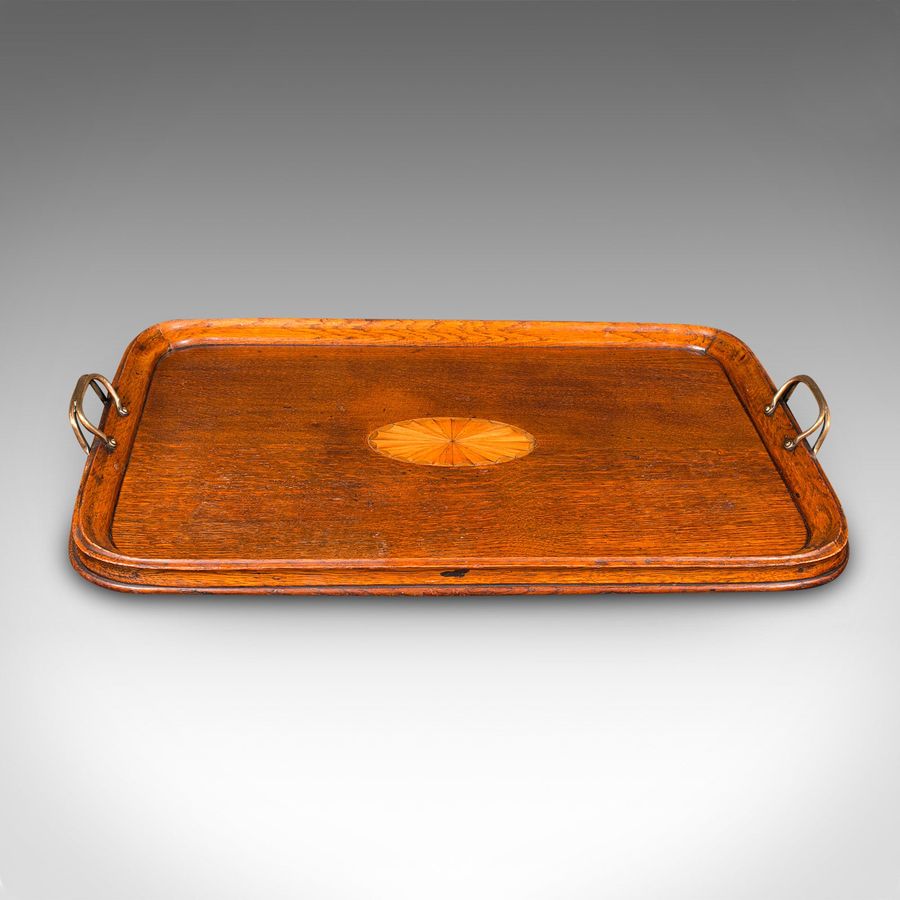 Antique Antique Tipple Serving Tray, English, Oak, Boxwood, Afternoon Tea, Edwardian