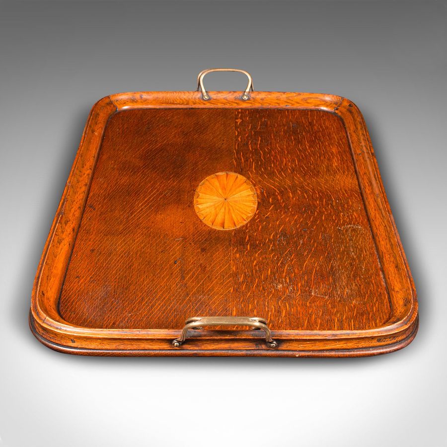 Antique Antique Tipple Serving Tray, English, Oak, Boxwood, Afternoon Tea, Edwardian