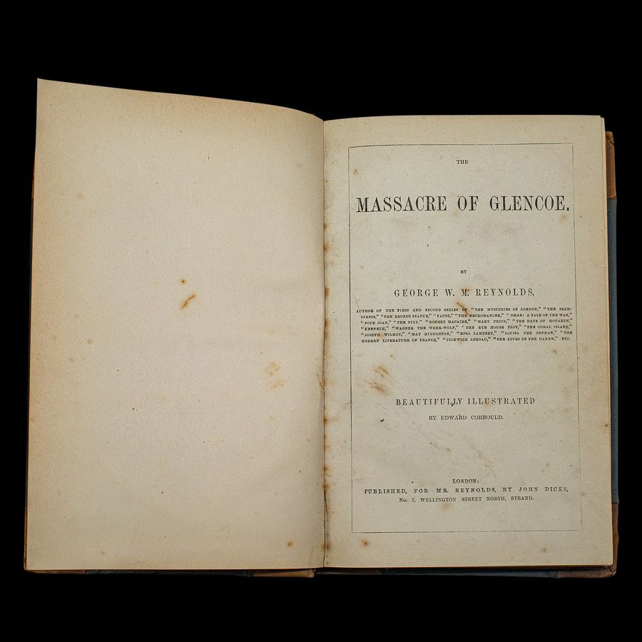 Antique Antique Book, Massacre of Glencoe, G. Reynolds, English Novel, Victorian, C.1860