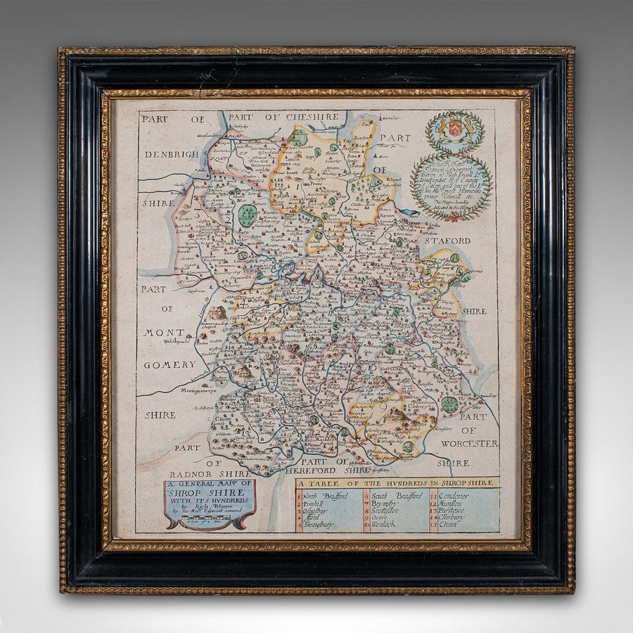 Antique Antique County Map, Shropshire, English, Atlas Engraving, Richard Blome, C.1673