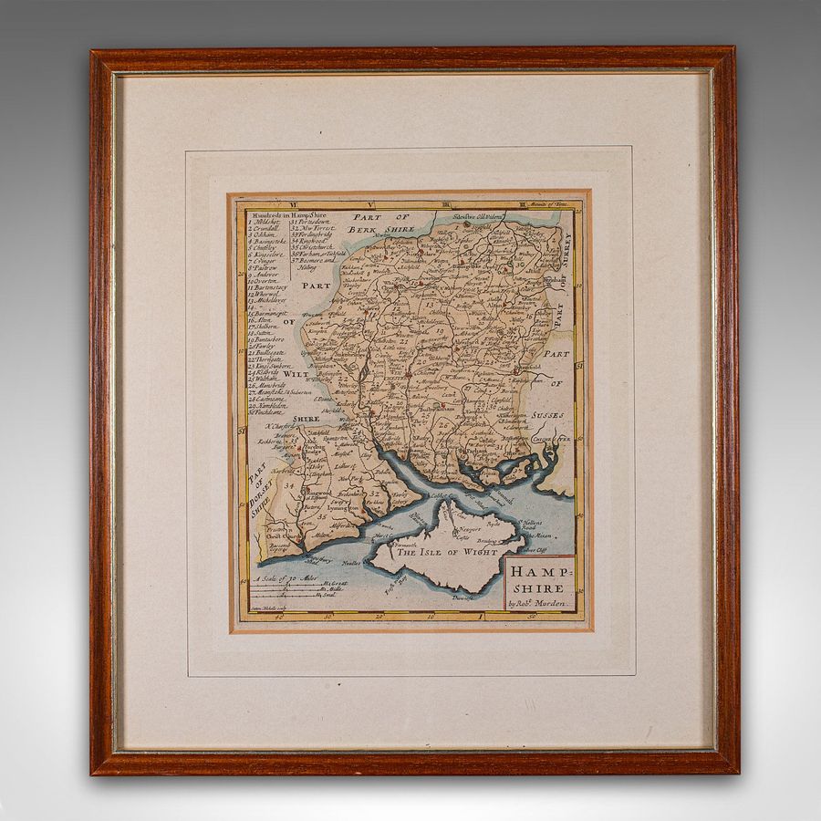 Antique Antique County Map, Hampshire, English, Framed Cartography, Robert Morden, 1700