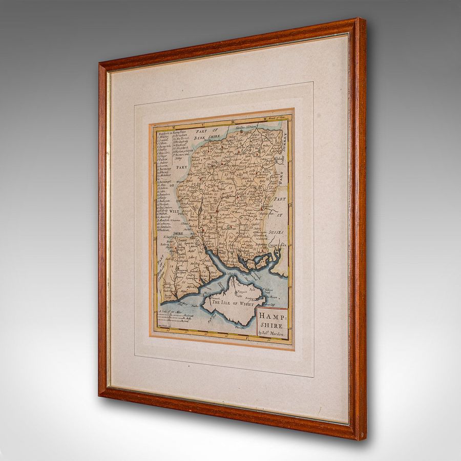 Antique Antique County Map, Hampshire, English, Framed Cartography, Robert Morden, 1700