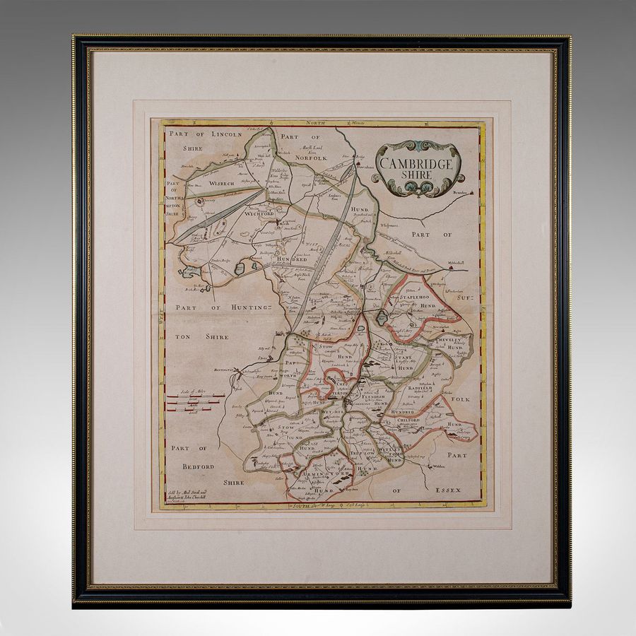 Antique Antique County Map, Cambridgeshire, English, Framed Cartography, Robert Morden