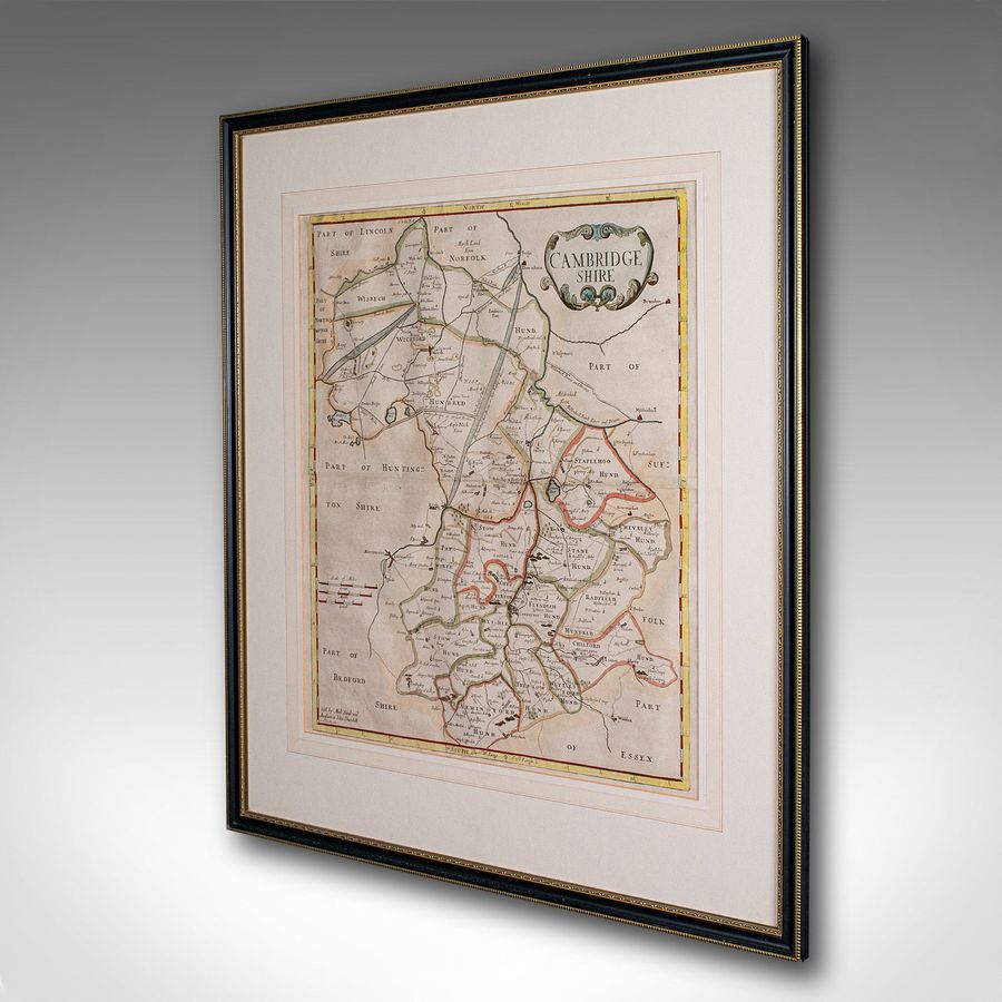 Antique Antique County Map, Cambridgeshire, English, Framed Cartography, Robert Morden