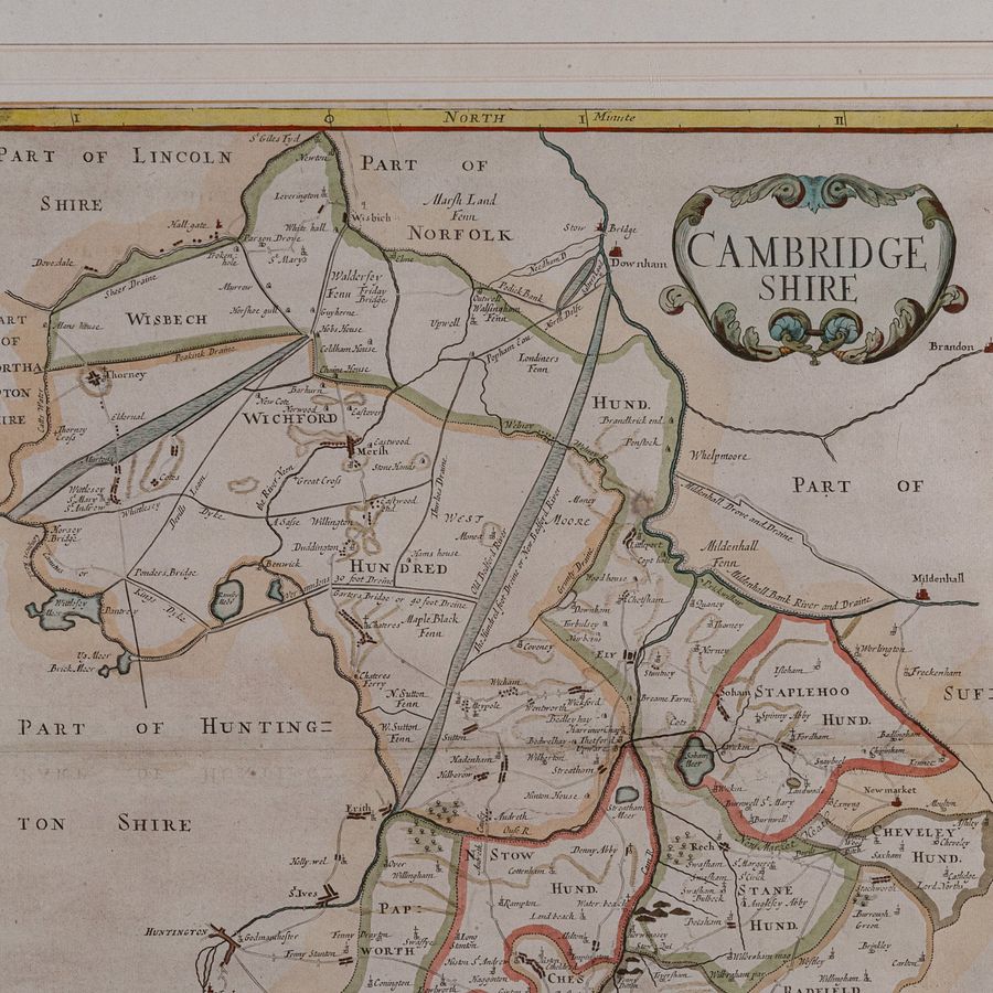 Antique Antique County Map, Cambridgeshire, English, Framed Cartography, Robert Morden