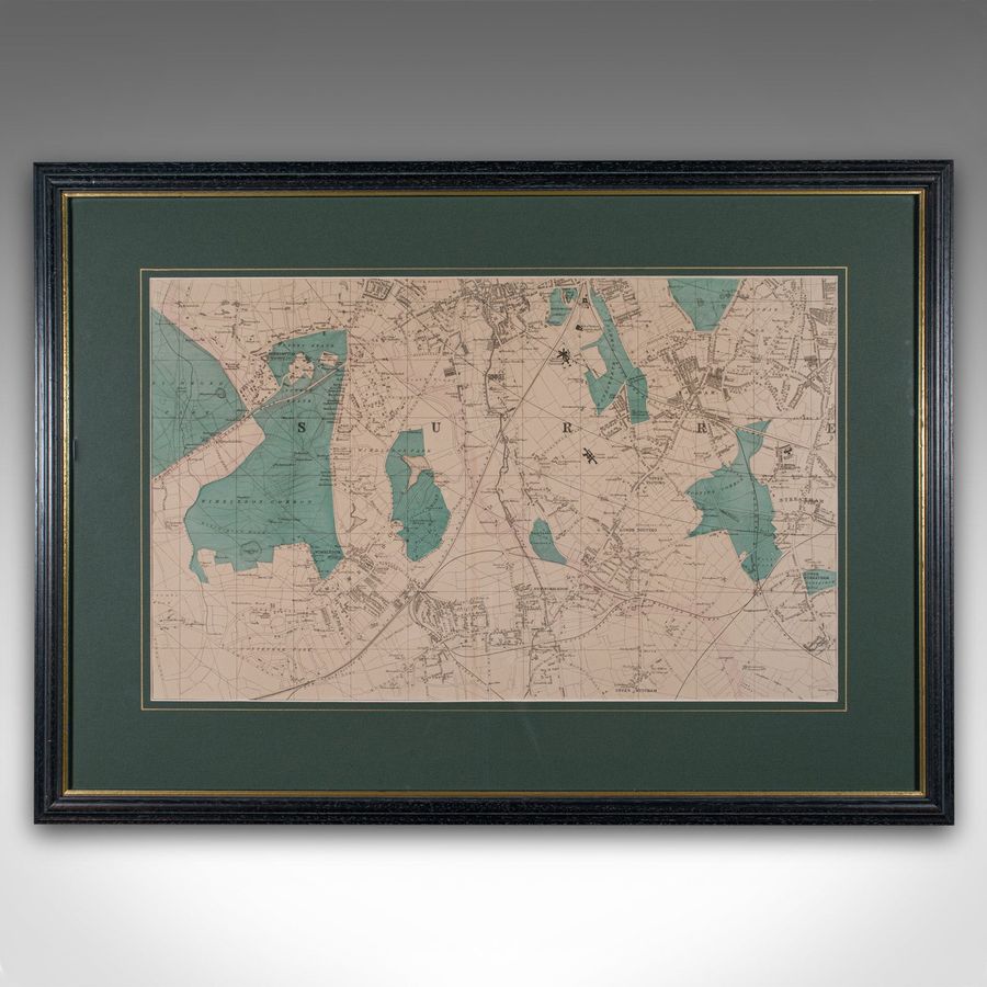 Antique Large Antique Wimbledon Map, SW London, English, Framed Cartography, Victorian