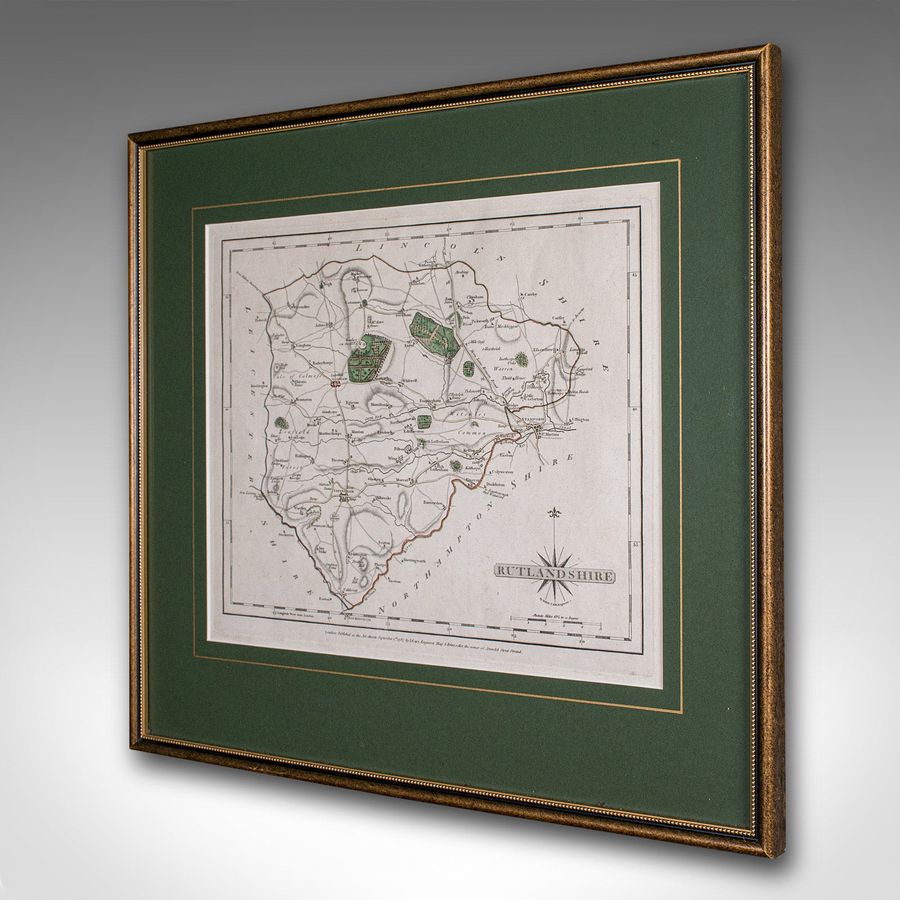 Antique Antique County Map, Rutlandshire, Framed Atlas Cartography, John Cary, Georgian