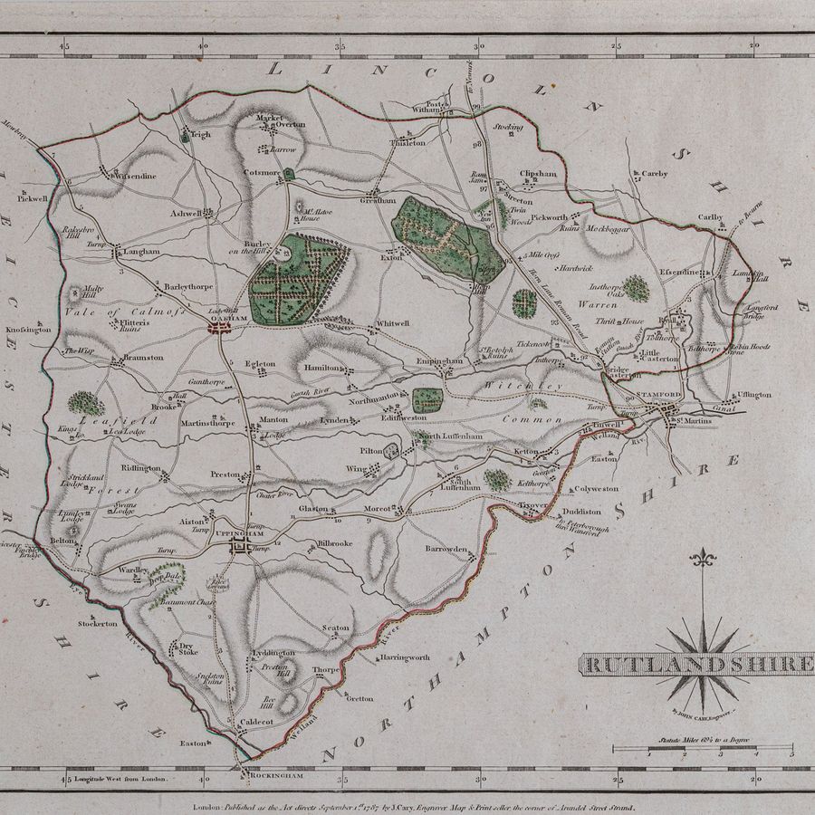 Antique Antique County Map, Rutlandshire, Framed Atlas Cartography, John Cary, Georgian