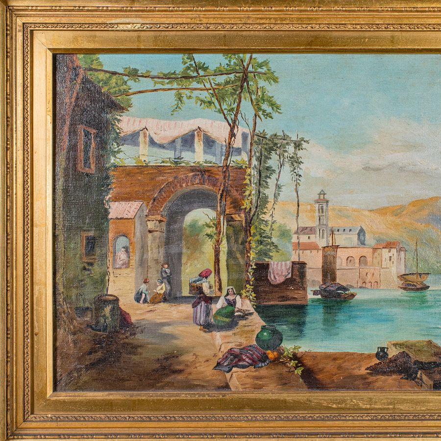 Antique Antique Lakeside Landscape Painting, Continental School, Oil, Picture, Victorian