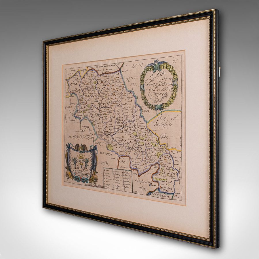 Antique Antique County Map, Northamptonshire, English, Framed Cartography, Richard Blome