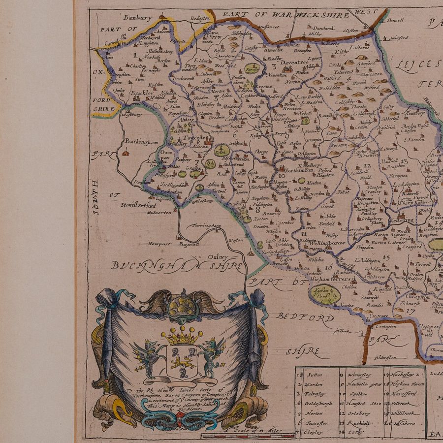 Antique Antique County Map, Northamptonshire, English, Framed Cartography, Richard Blome