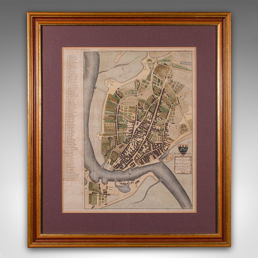 Antique Antique Town Plan Map, Poole, English, Framed Cartography, Georgian, Circa 1780