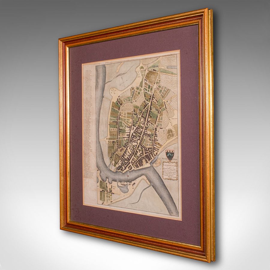 Antique Antique Town Plan Map, Poole, English, Framed Cartography, Georgian, Circa 1780