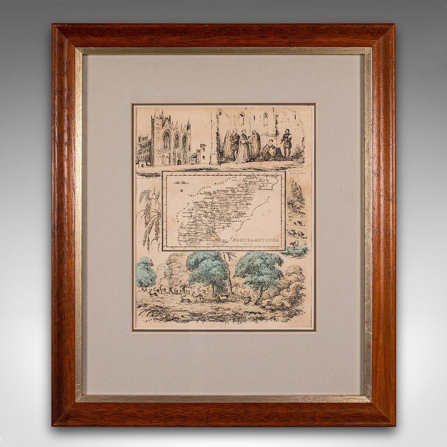 Antique Small Antique County Map, Northamptonshire, English, Framed, Cartography, C.1850