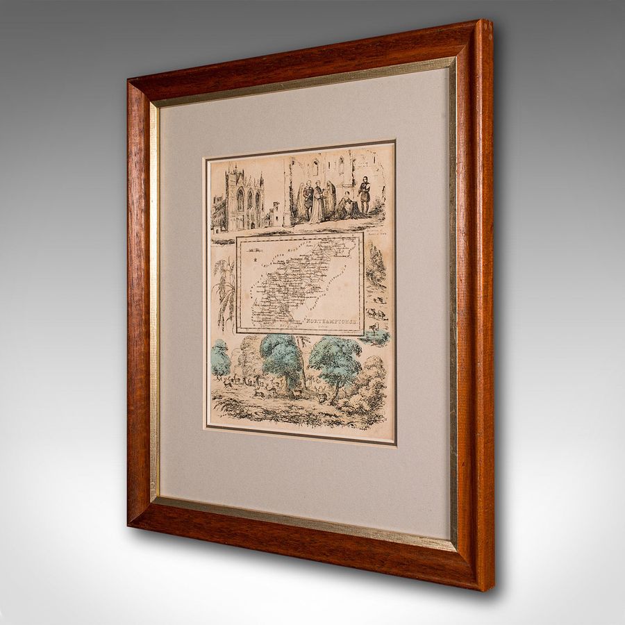 Antique Small Antique County Map, Northamptonshire, English, Framed, Cartography, C.1850