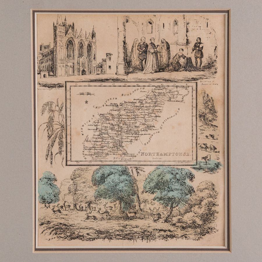 Antique Small Antique County Map, Northamptonshire, English, Framed, Cartography, C.1850