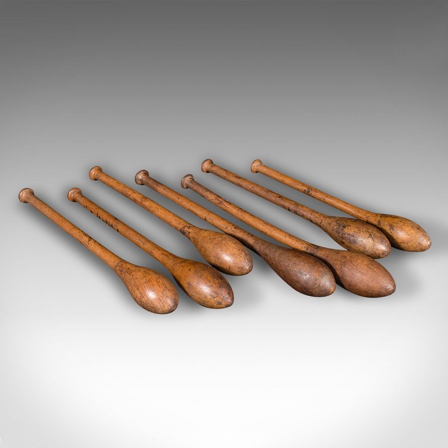 Antique Set Of Antique Circus Juggler's Clubs, English, Beech, Juggling Tool, Circa 1920