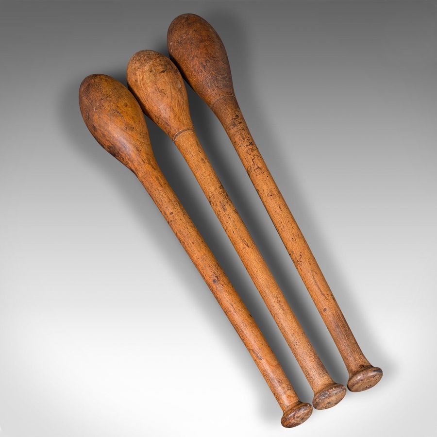 Antique Set Of Antique Circus Juggler's Clubs, English, Beech, Juggling Tool, Circa 1920