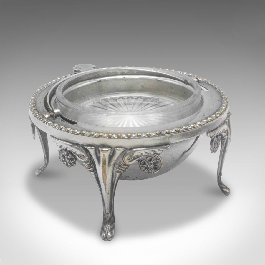 Antique Antique Caviar Dome, English, Silver Plate, Glass, Serving Bowl, Edwardian, 1910