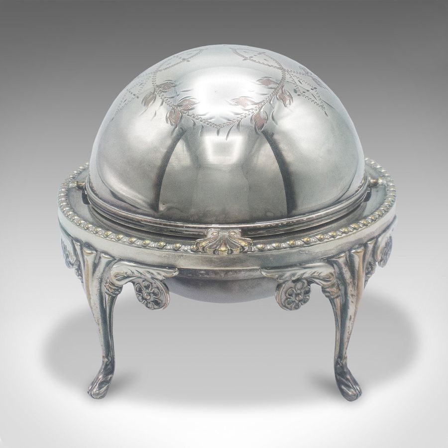 Antique Antique Caviar Dome, English, Silver Plate, Glass, Serving Bowl, Edwardian, 1910