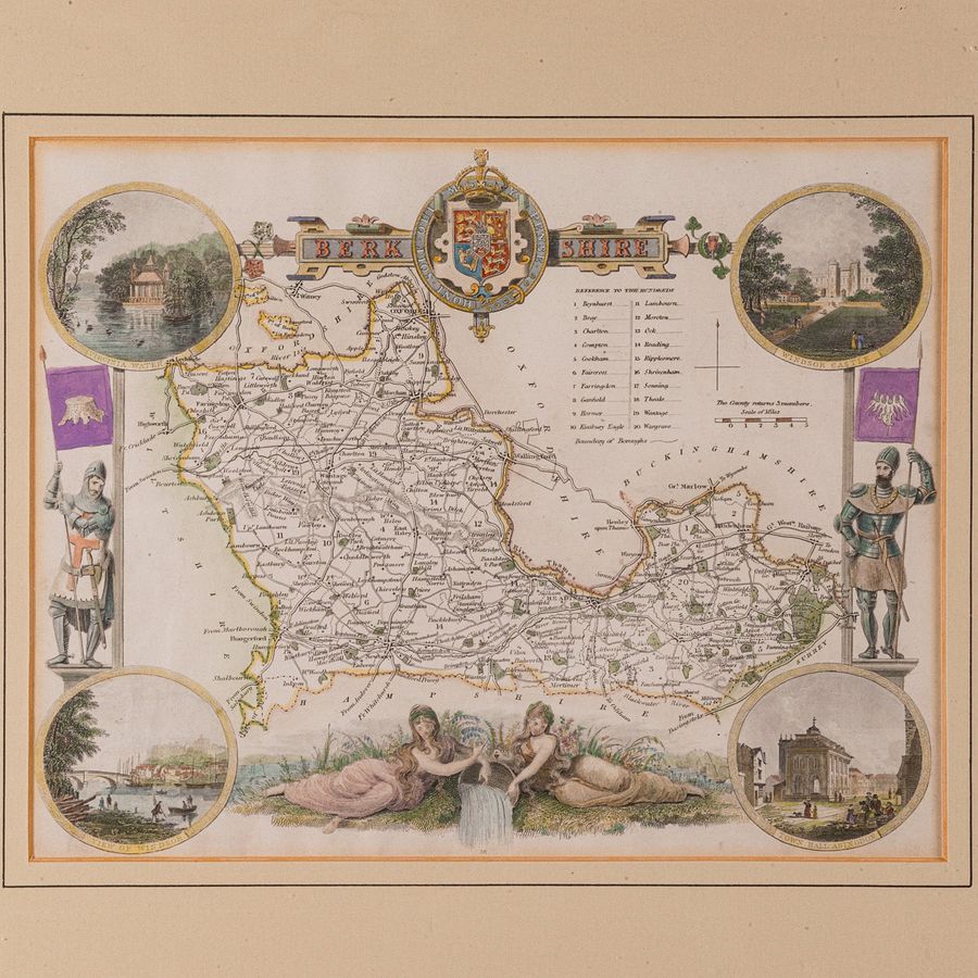 Antique Antique Berkshire Map, English County, Framed Engraving, Cartography, Lithograph