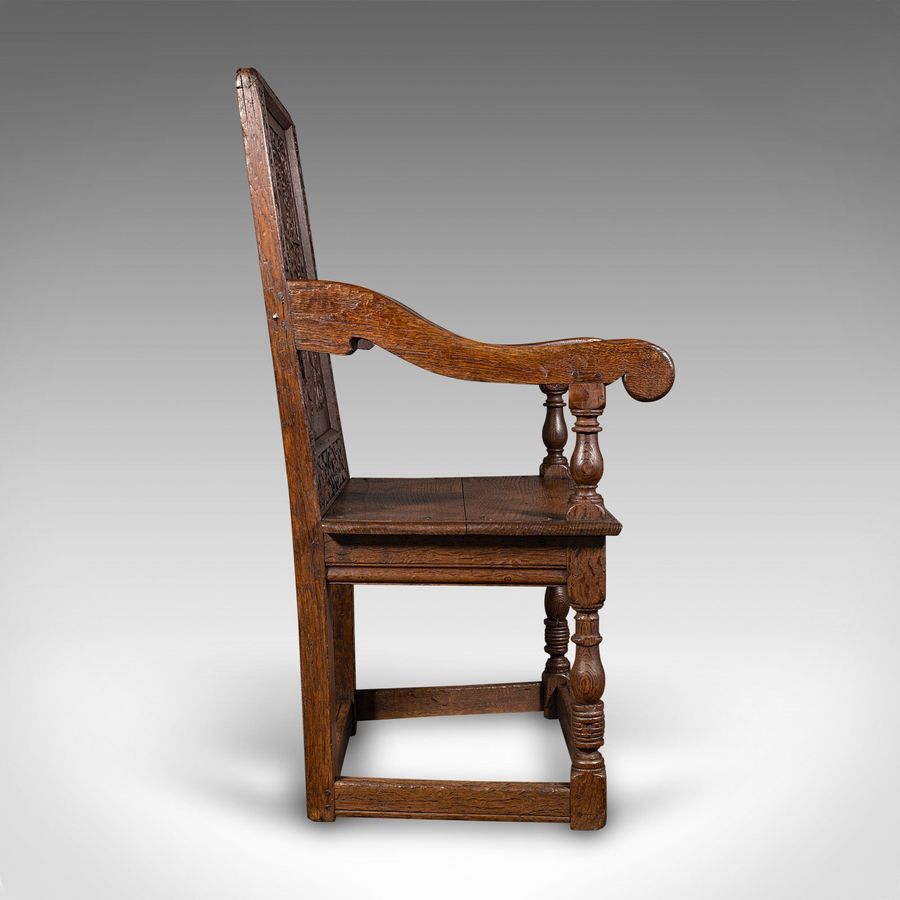 Antique Antique Wainscote Armchair, Scottish, Oak, Carved Throne Chair, Georgian, C.1750