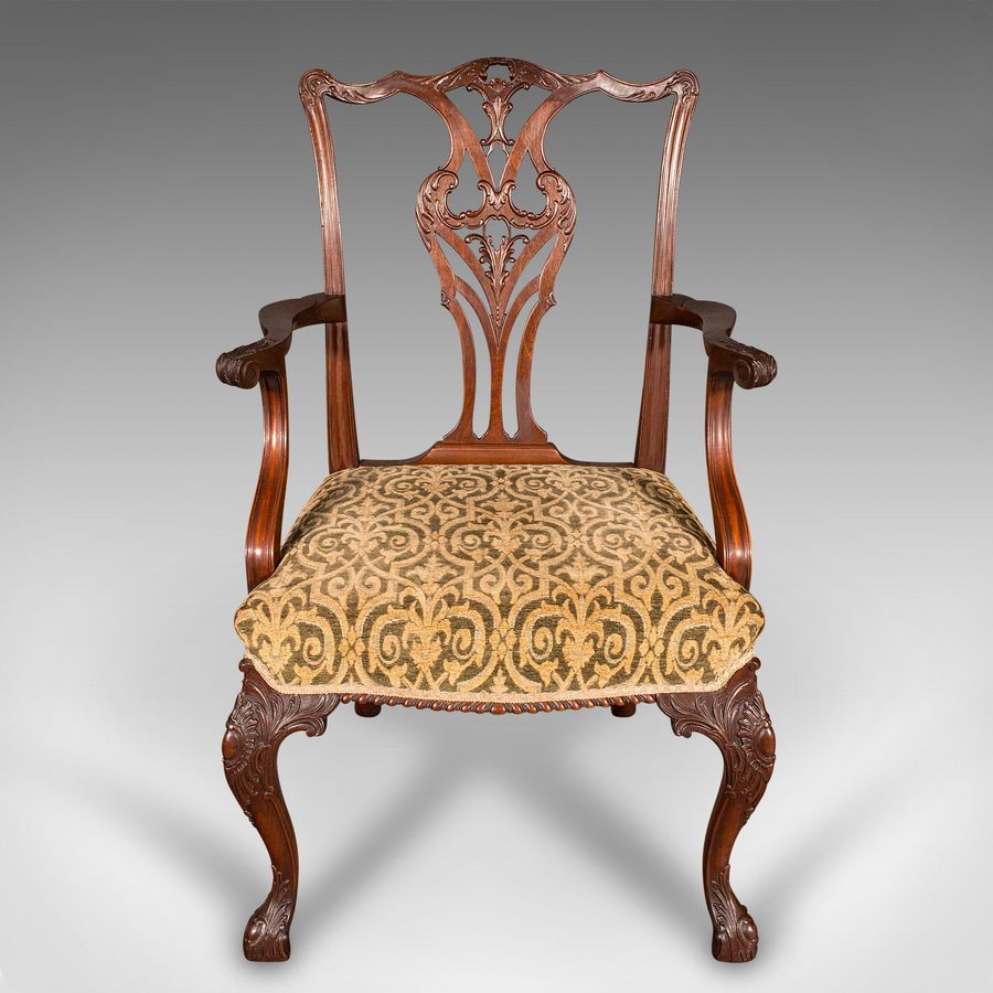 Antique Antique Drawing Room Armchair, English, Elbow Chair, Chippendale Revival, C.1900