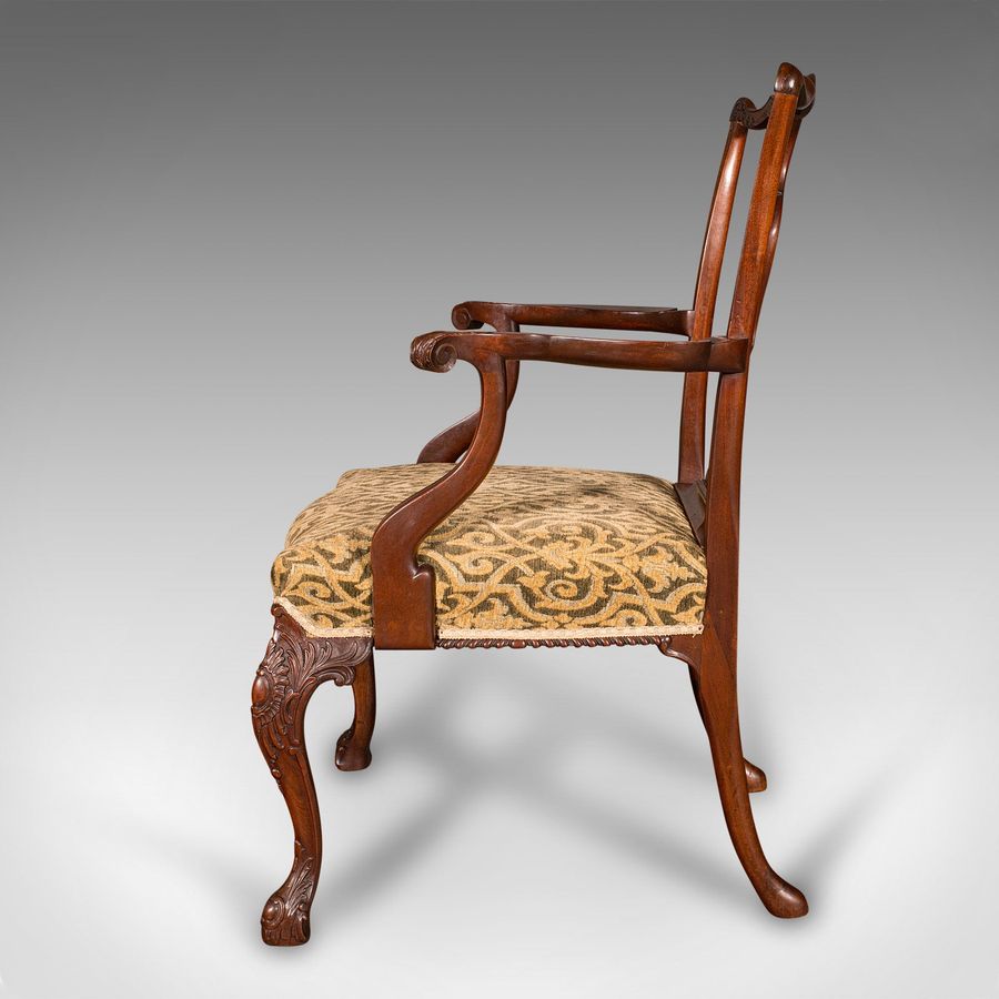 Antique Antique Drawing Room Armchair, English, Elbow Chair, Chippendale Revival, C.1900