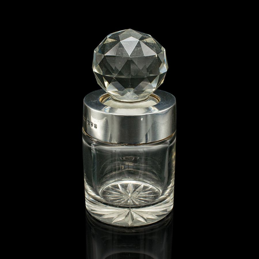 Antique Small Antique Scent Bottle, English, Glass, Silver, Perfume, Hallmark, Victorian