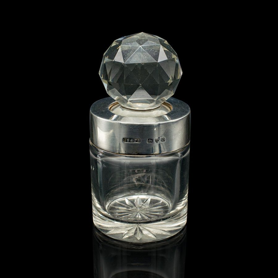 Antique Small Antique Scent Bottle, English, Glass, Silver, Perfume, Hallmark, Victorian