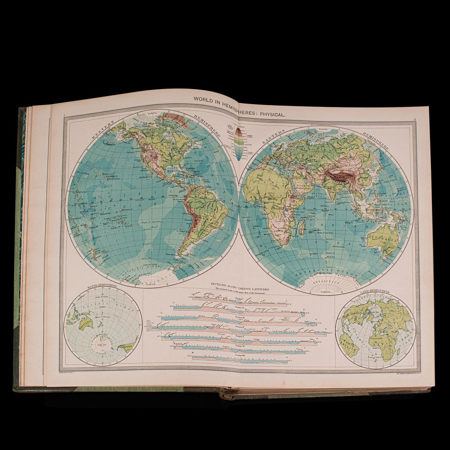 Antique Antique Harmsworth Atlas & Gazetteer, English, Cartography Reference, Edwardian