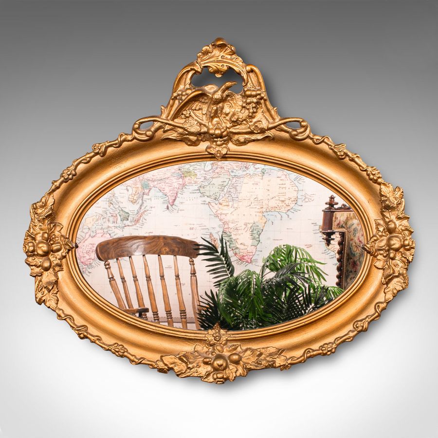 Antique Large Oval Antique Overmantle Mirror, English Gilt Gesso, Lounge, Georgian, 1800