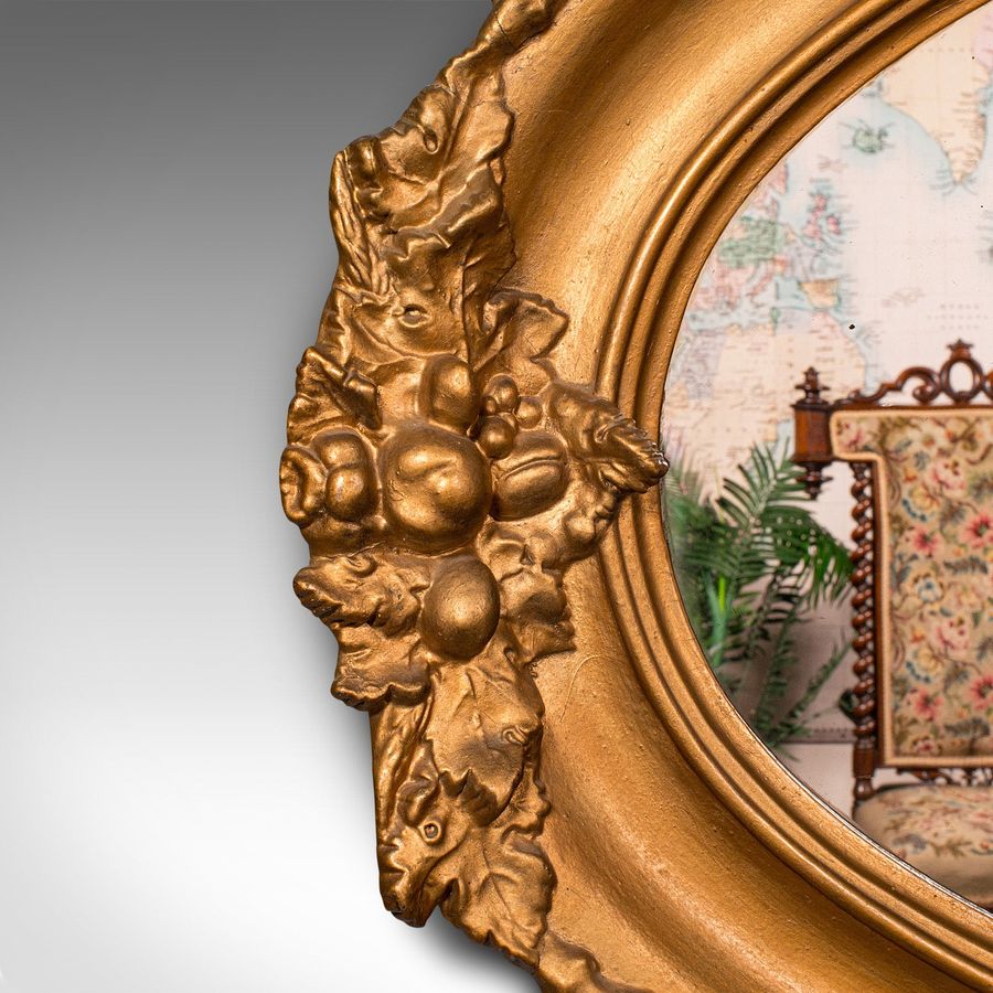 Antique Large Oval Antique Overmantle Mirror, English Gilt Gesso, Lounge, Georgian, 1800